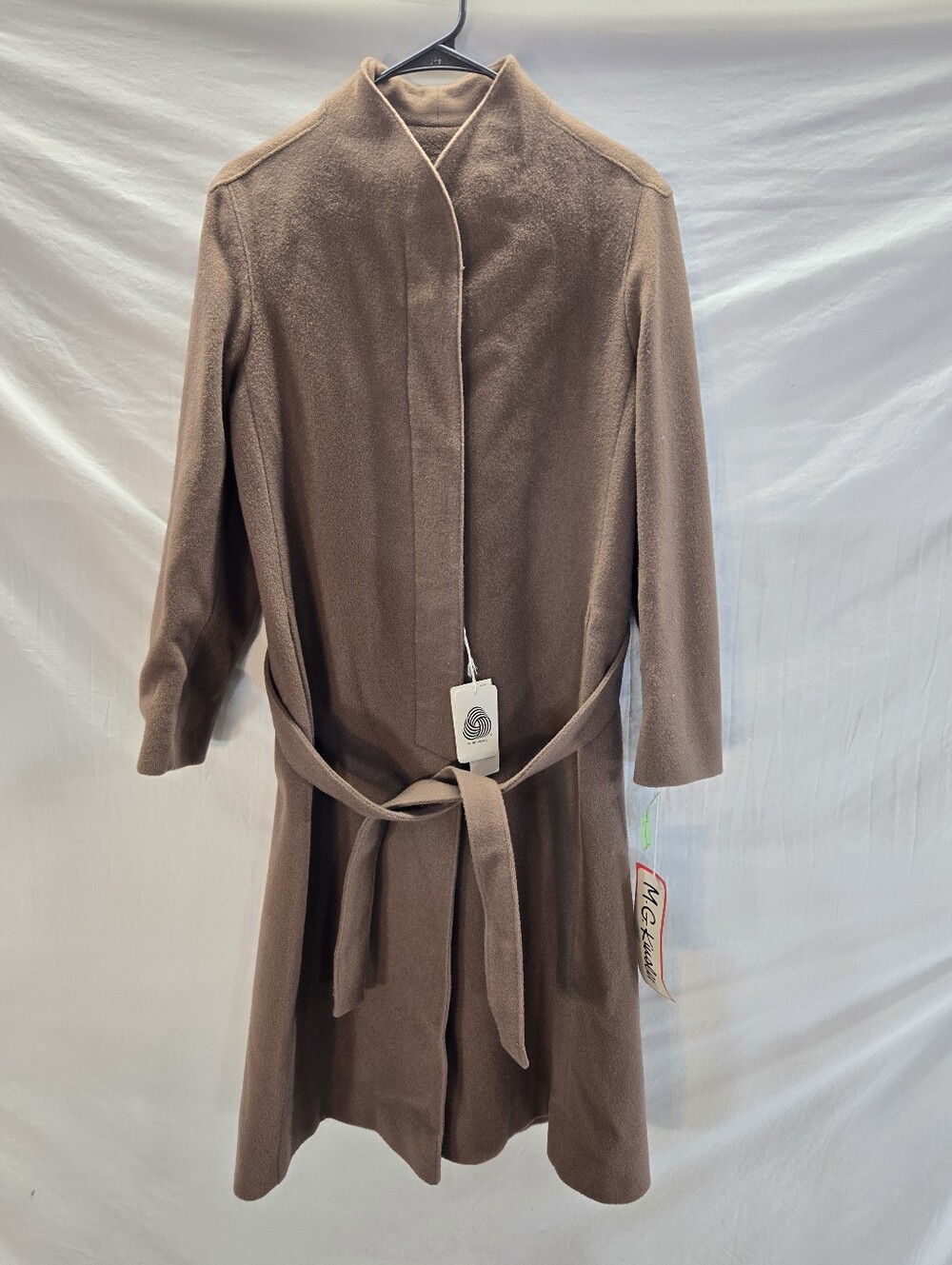 Vintage M.G. Kinsler Women's 10 Medium Brown Wool Long Belted Trench Coat New